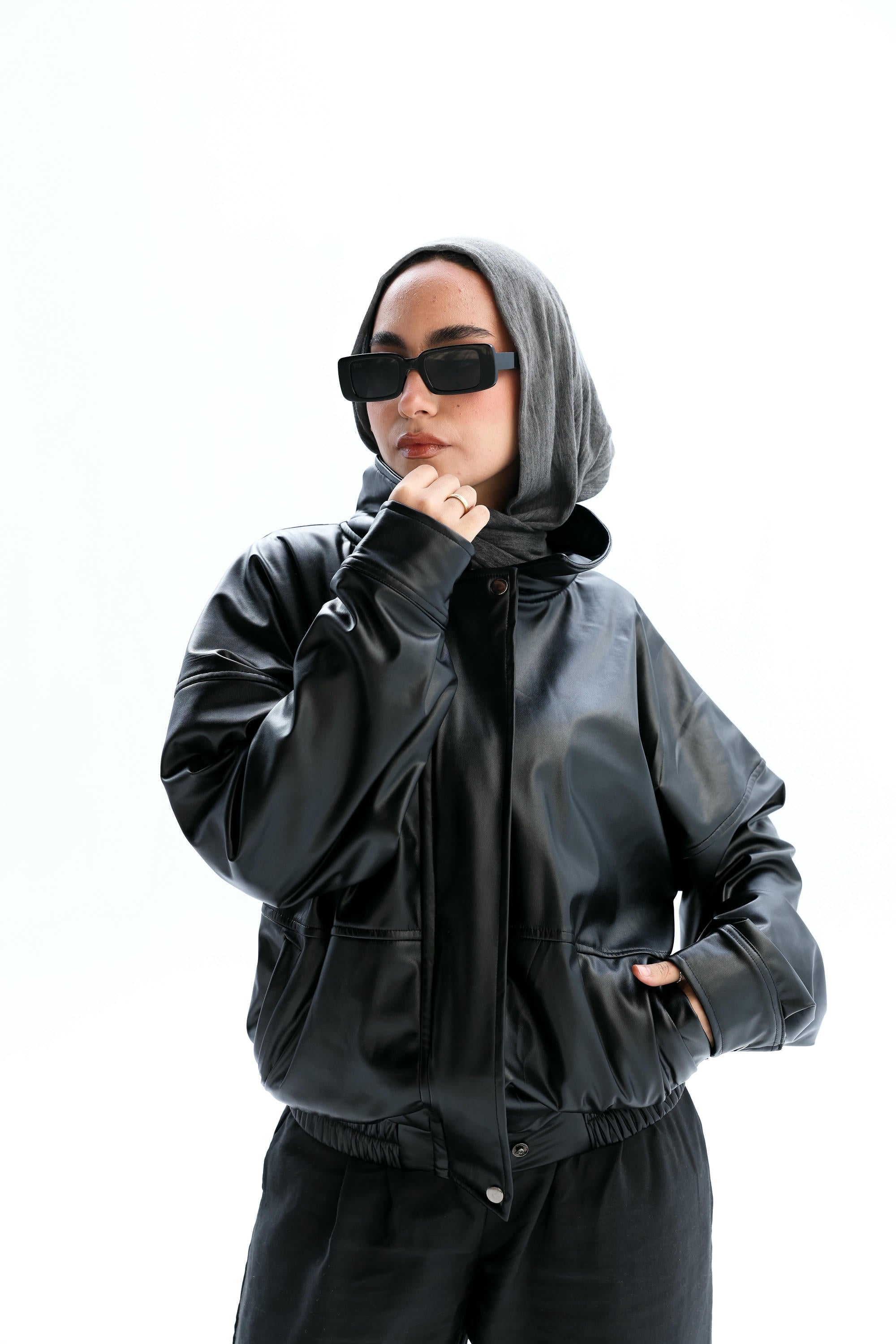 Zipper leather faux jacket