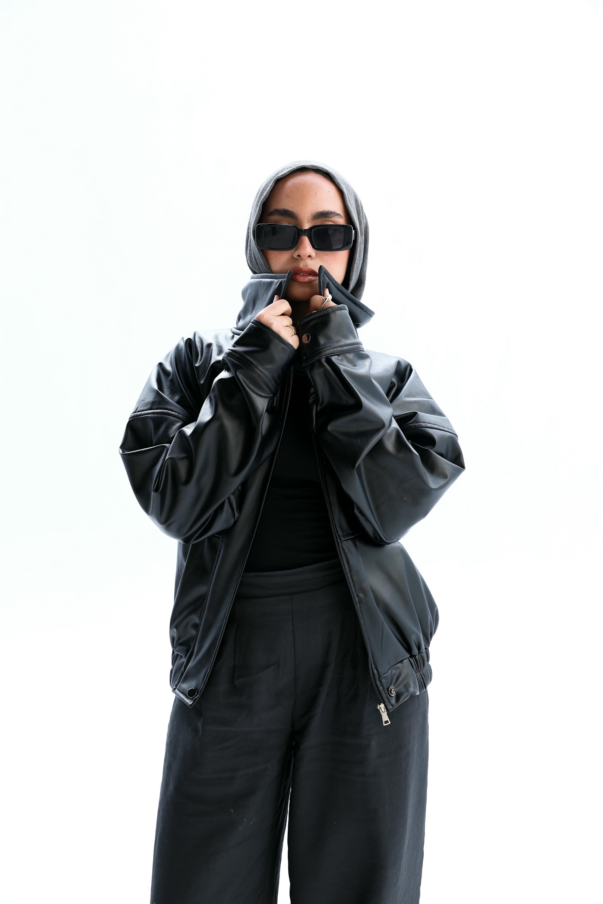 Zipper leather faux jacket