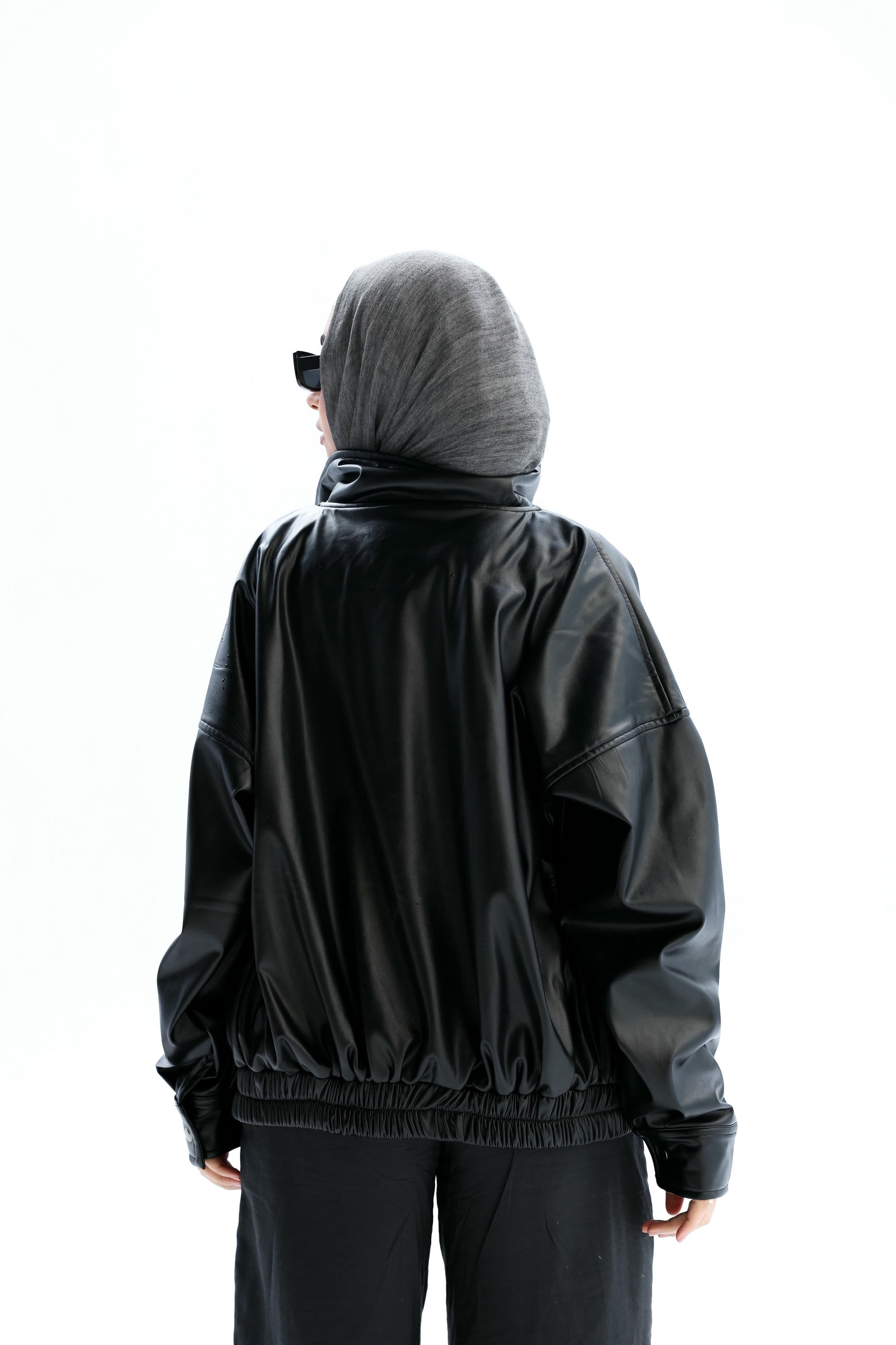 Zipper leather faux jacket