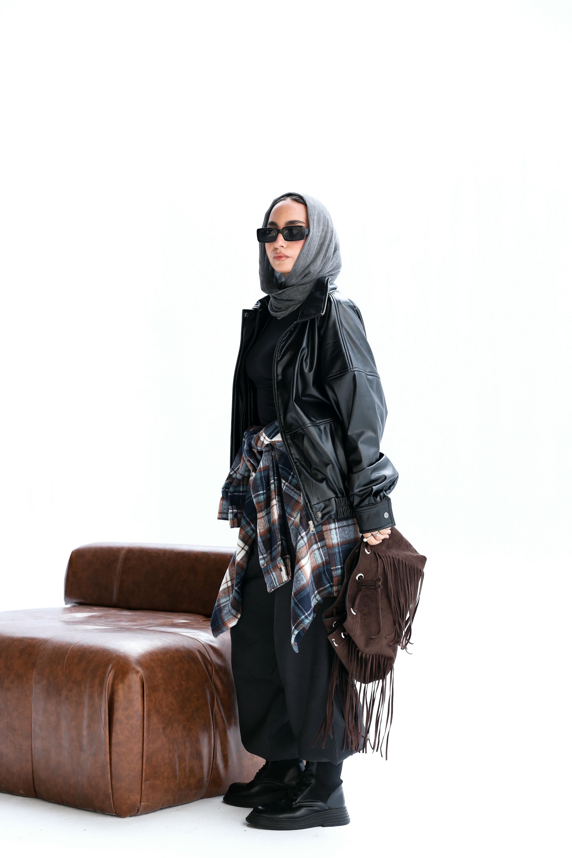 Zipper leather faux jacket