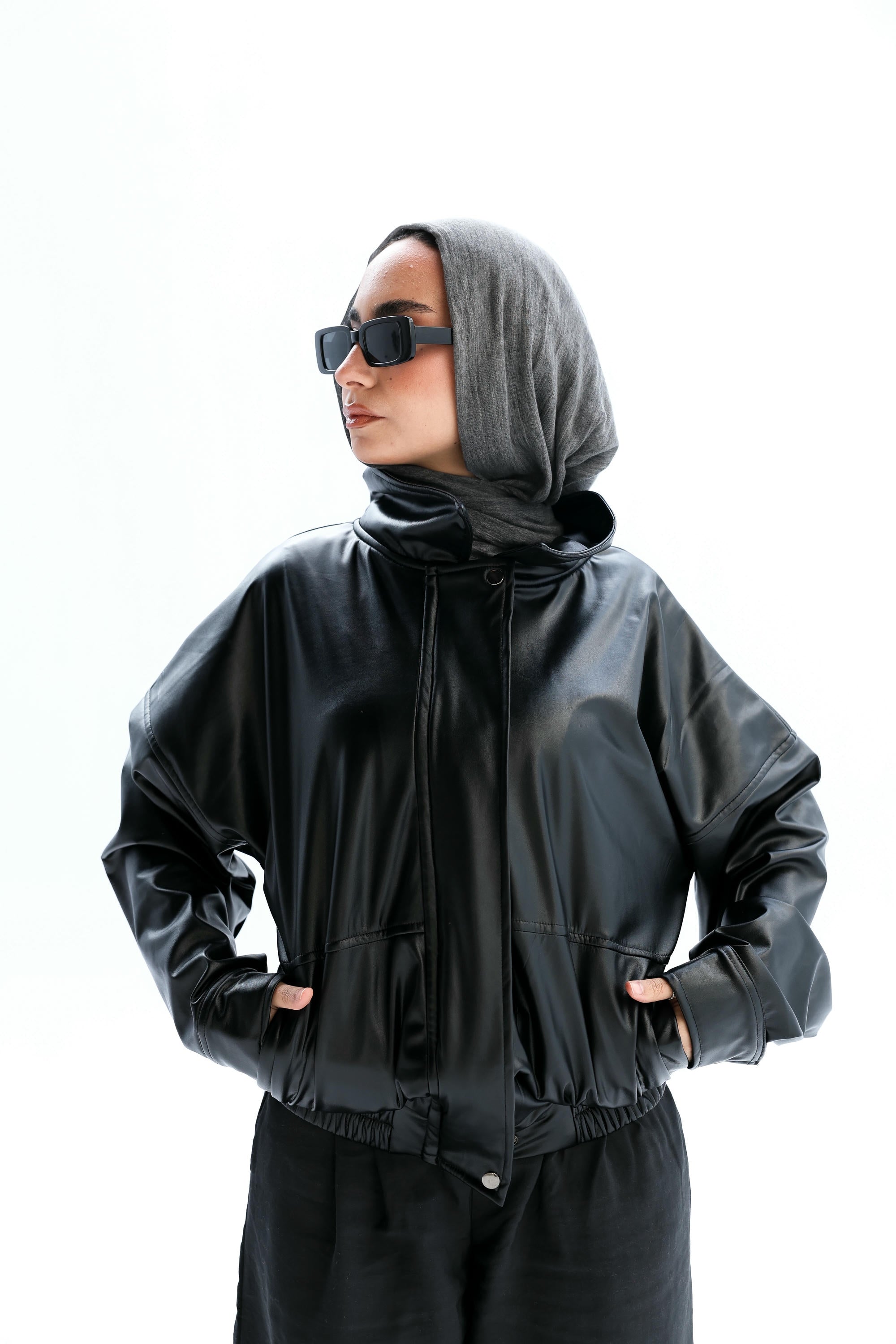 Zipper leather faux jacket