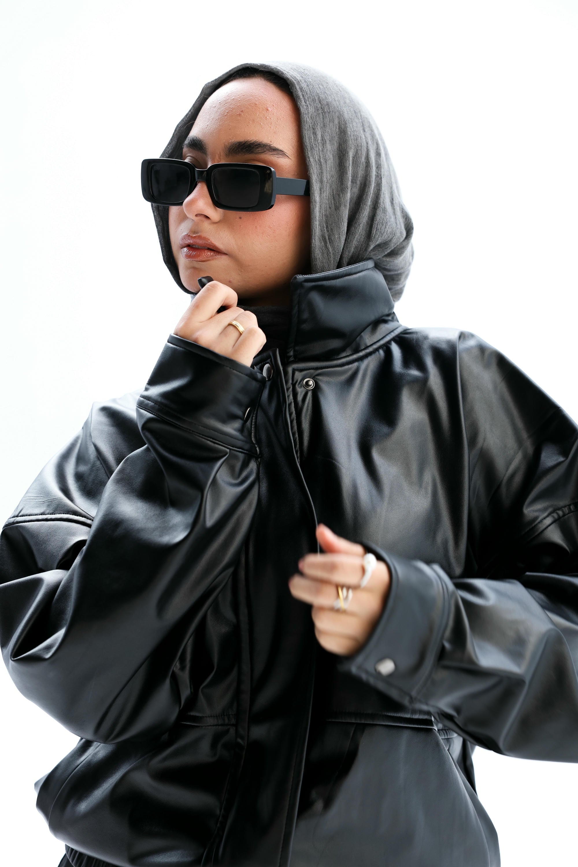 Zipper leather faux jacket