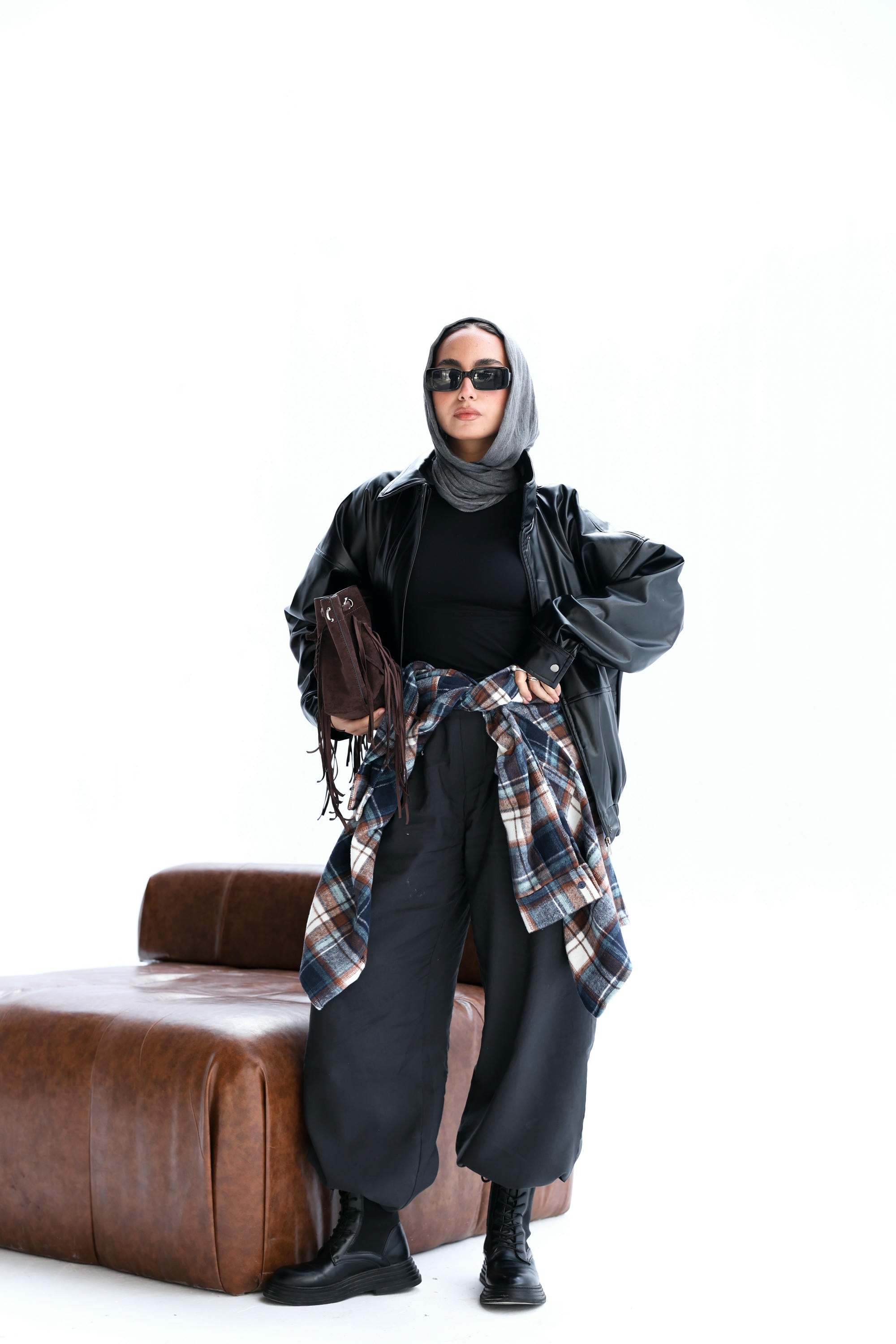 Zipper leather faux jacket