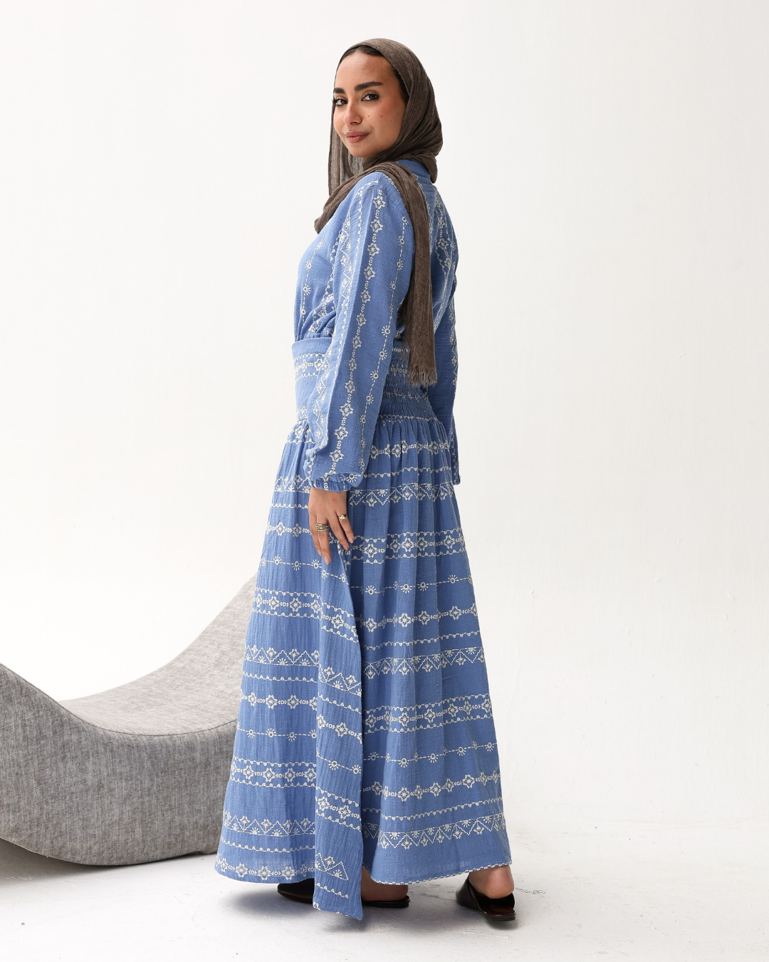 Embroidered Skirt Set in Black