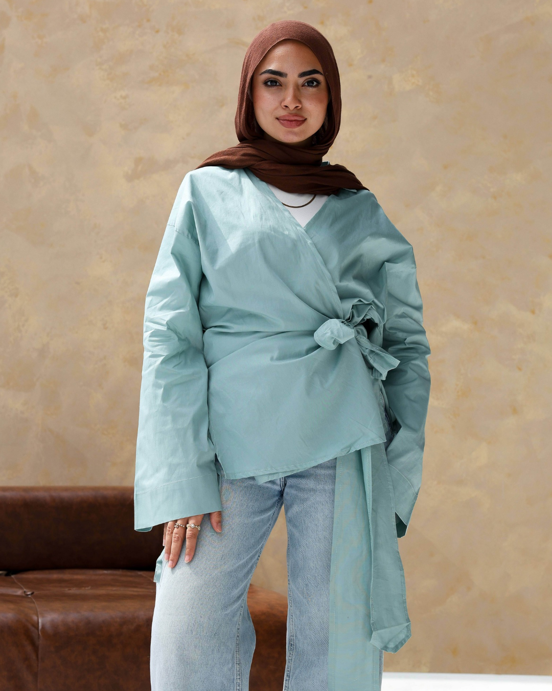 Ribbon daily blouse in Mint green