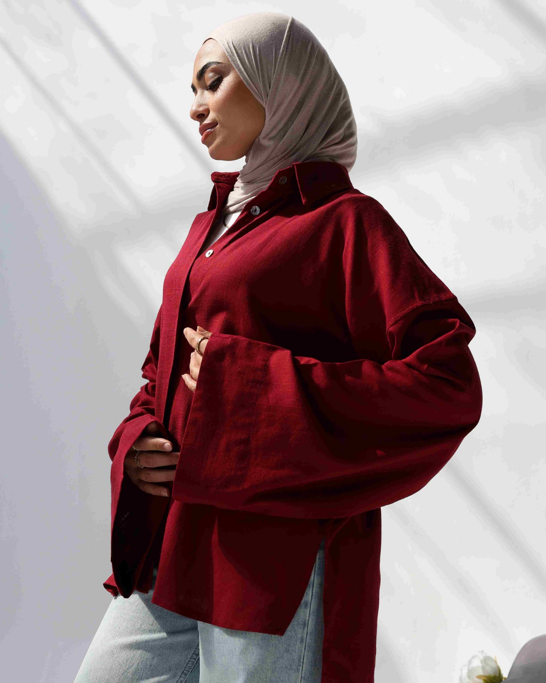 Oversized pure Linen Shirt in Burgundy