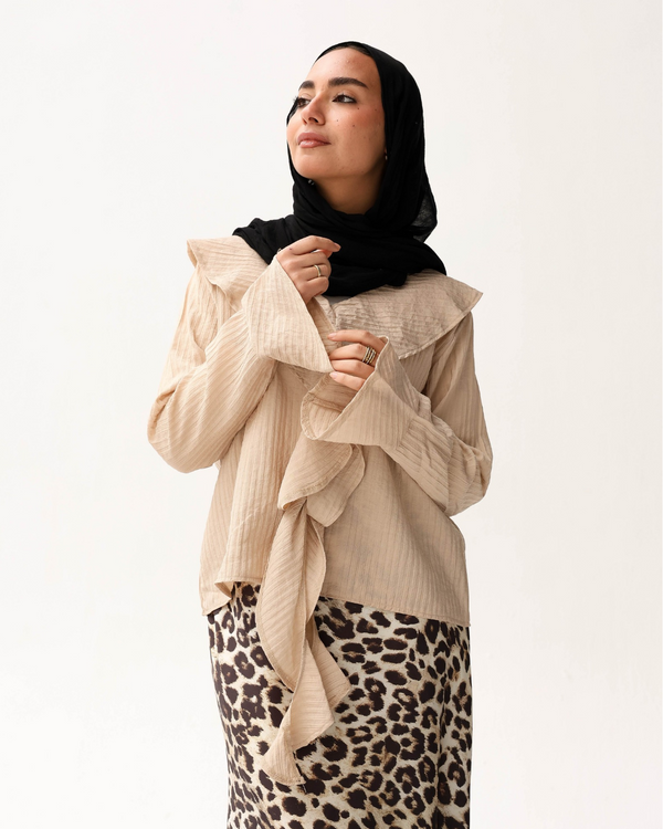 Ruffle Front Top in Beige