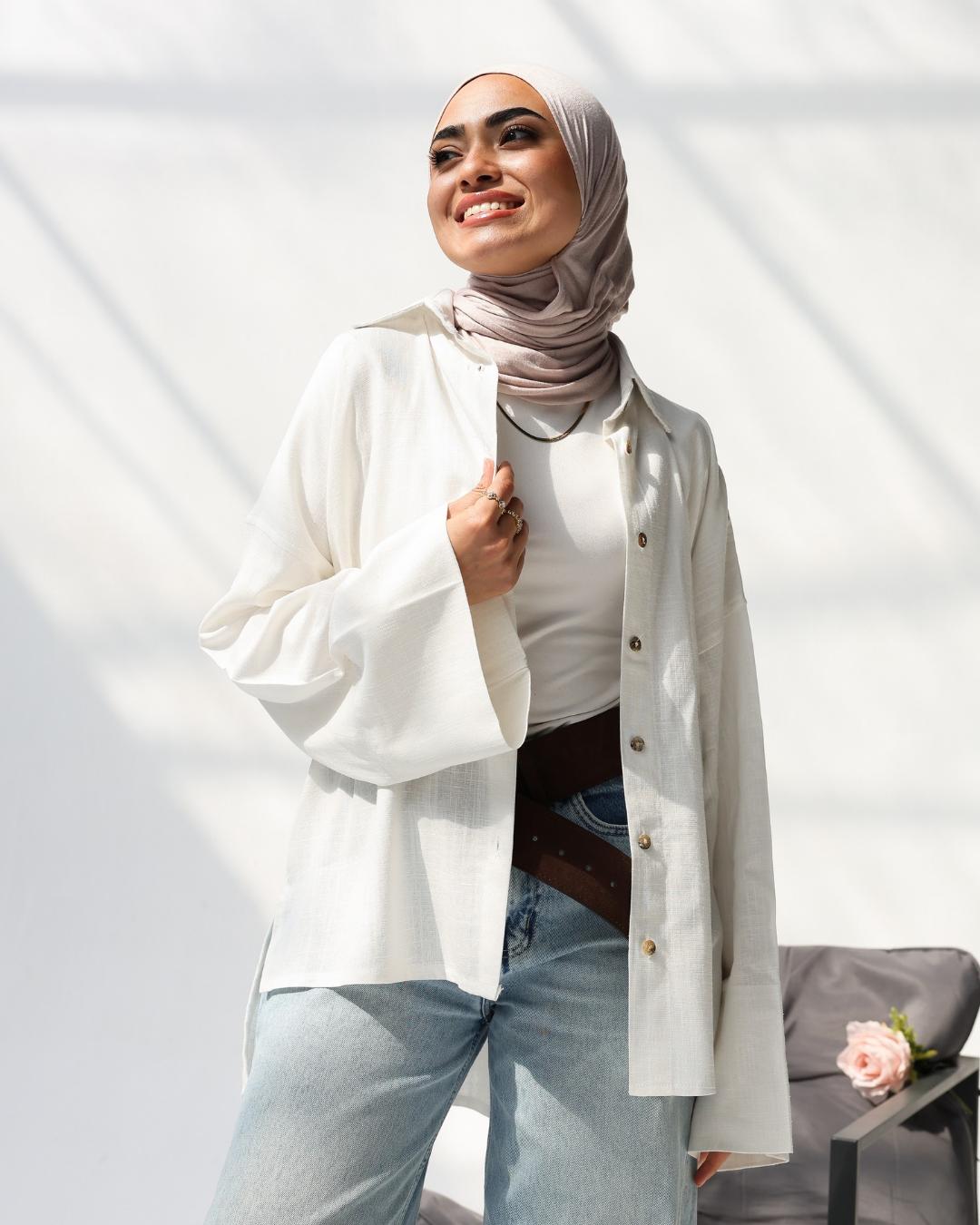 Oversized pure Linen Shirt in Burgundy