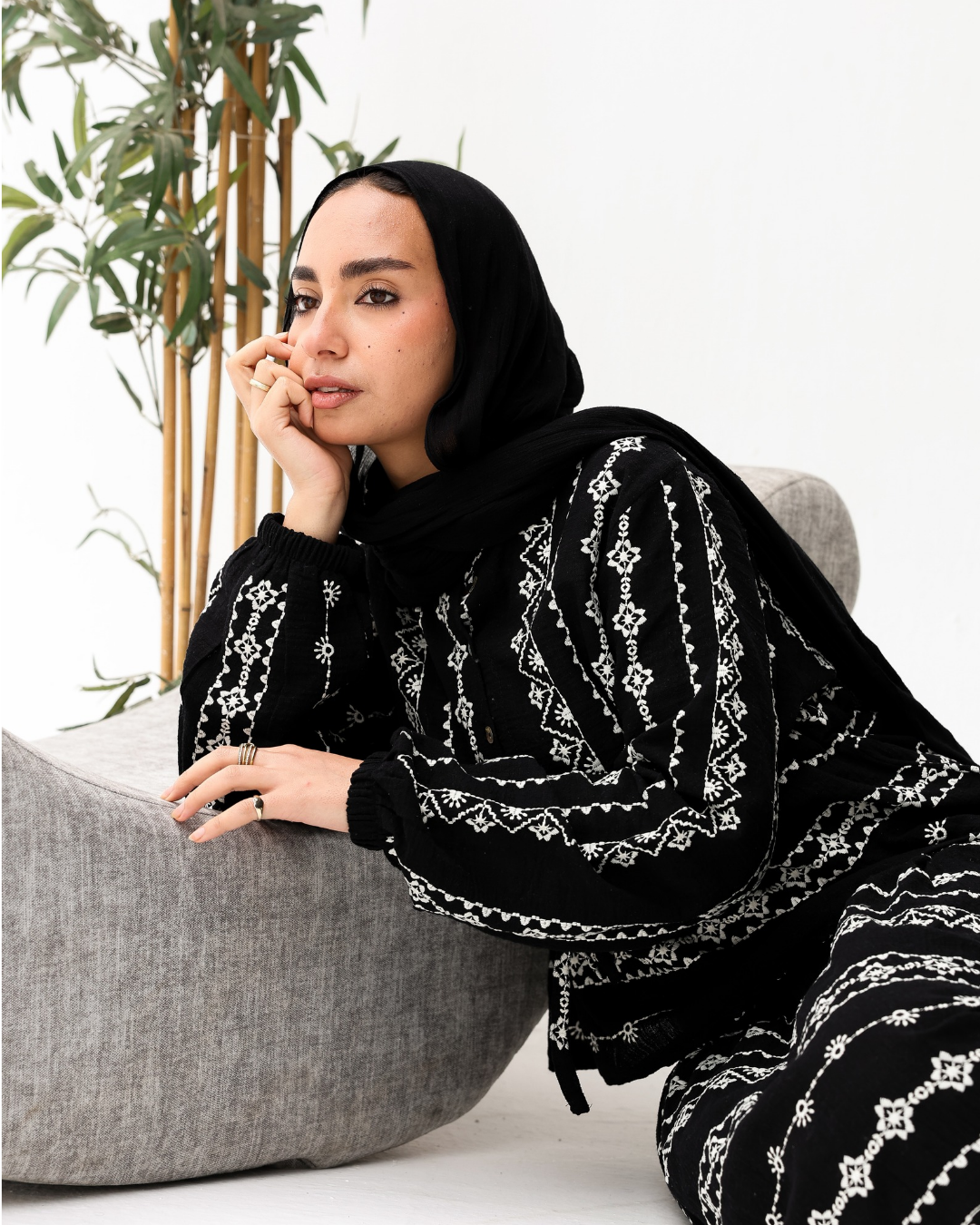 Embroidered Skirt Set in Black