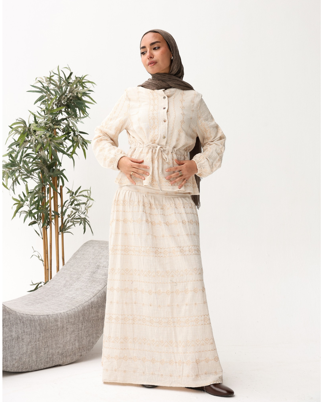 Embroidered Skirt Set in Mint green