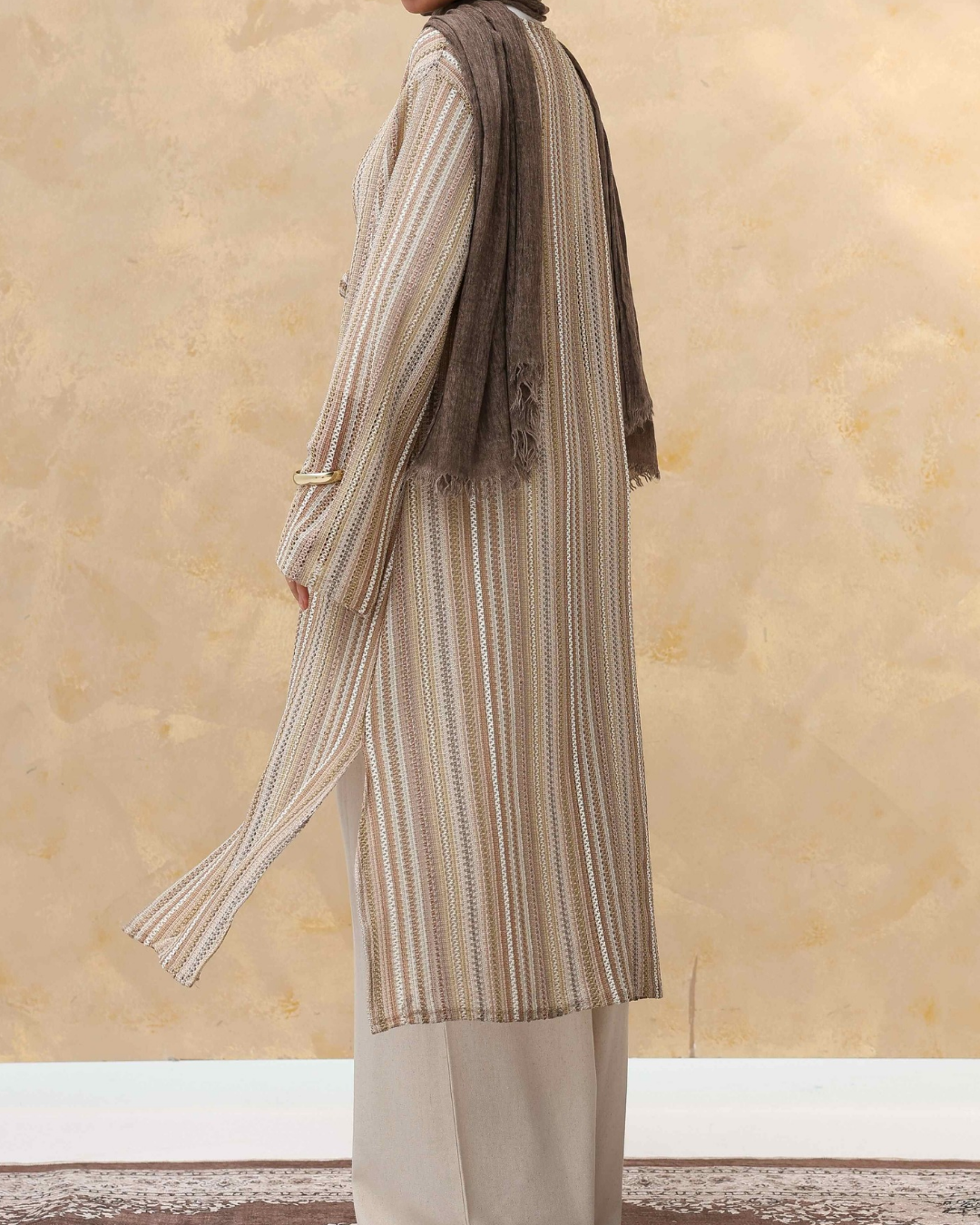 Tie-Front Striped Cardigan in Gray
