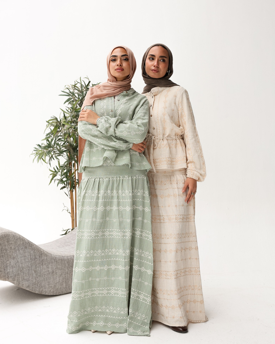 Embroidered Skirt Set in Mint green
