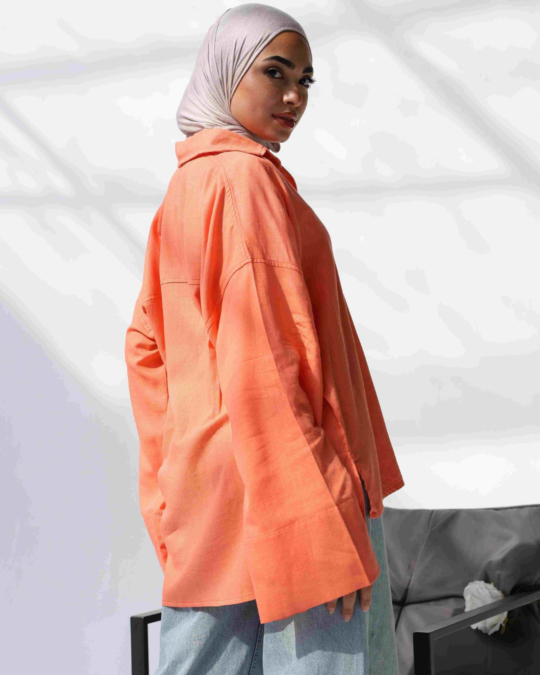 Oversized pure Linen Shirt in Burgundy