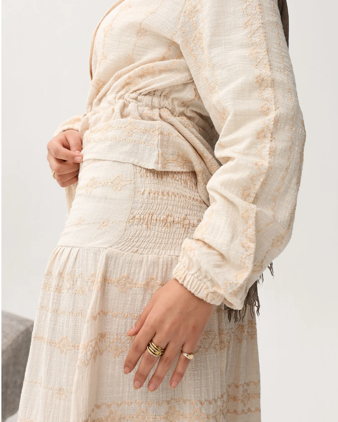 Embroidered Skirt Set in Mint green