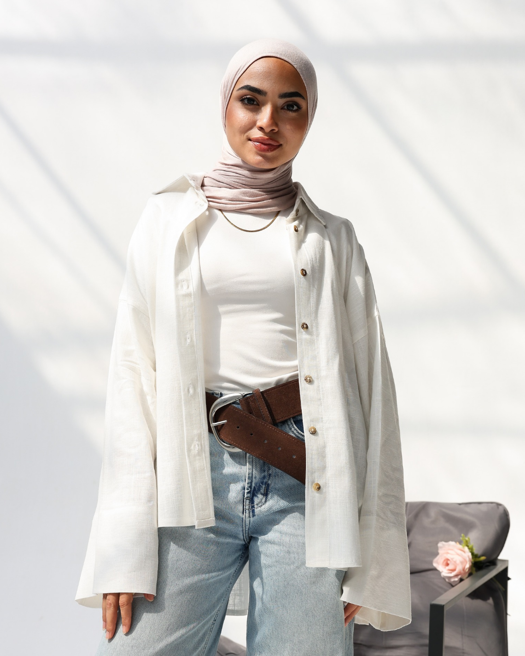 Oversized pure Linen Shirt in White