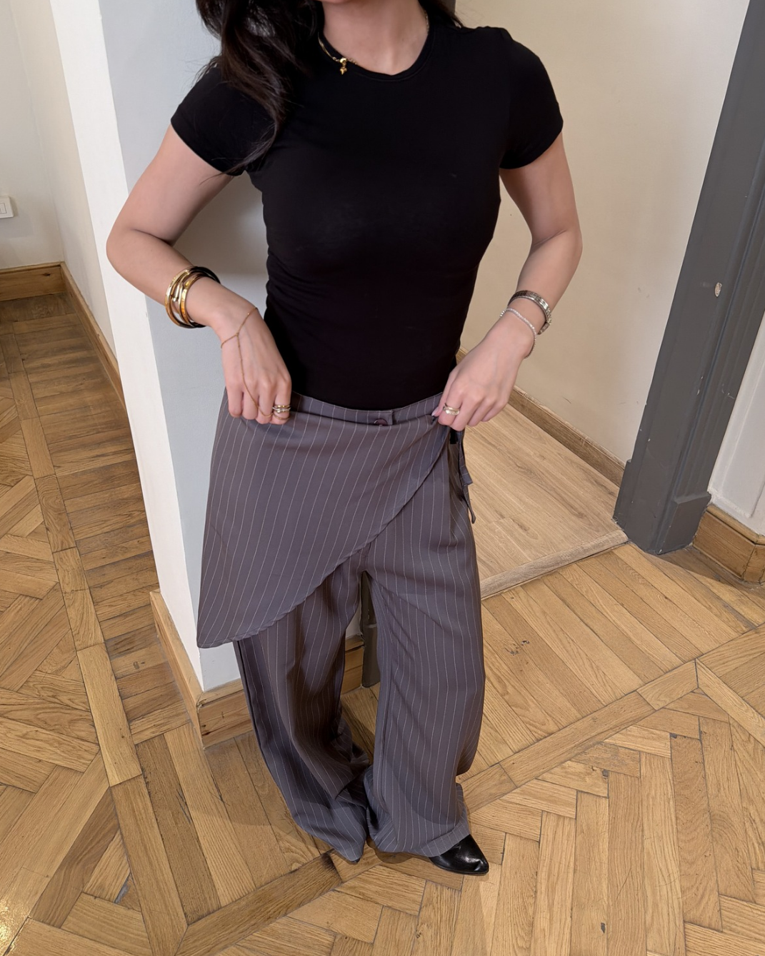 Striped wrap overlay pants