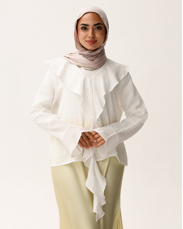 Ruffle Front Top in White