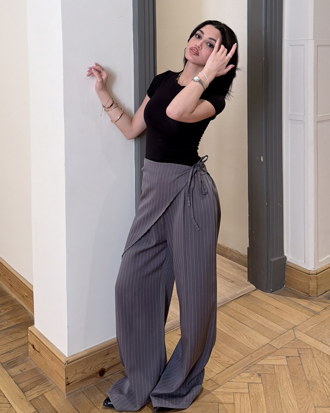 Striped wrap overlay pants