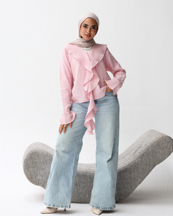 Ruffle Front Top in Pink