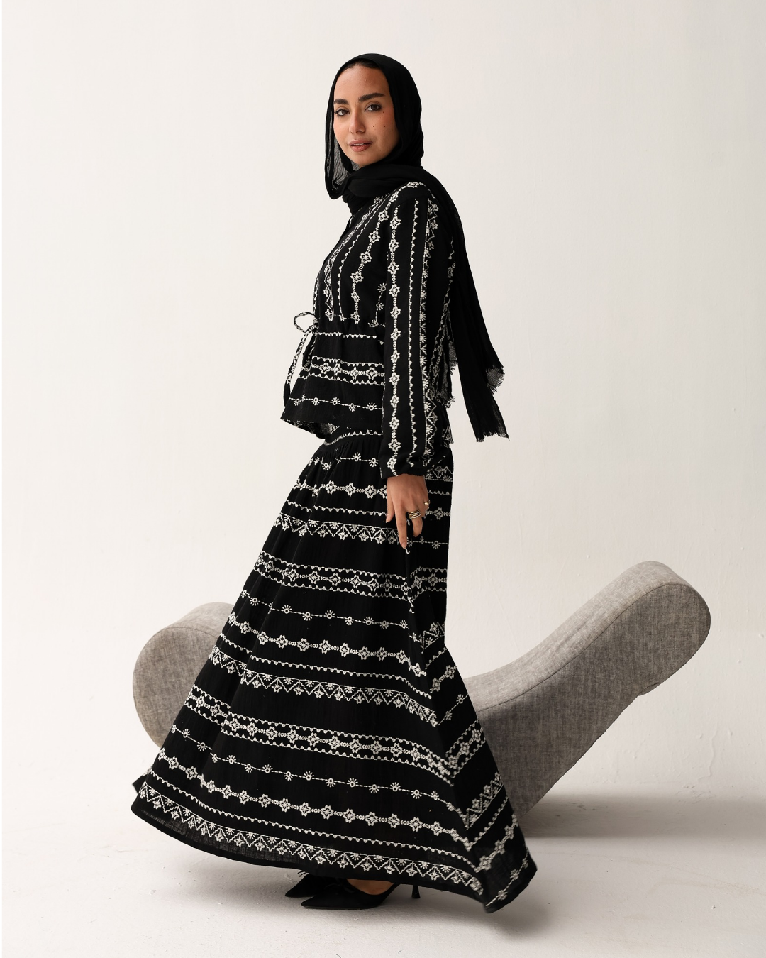 Embroidered Skirt Set in Mint green