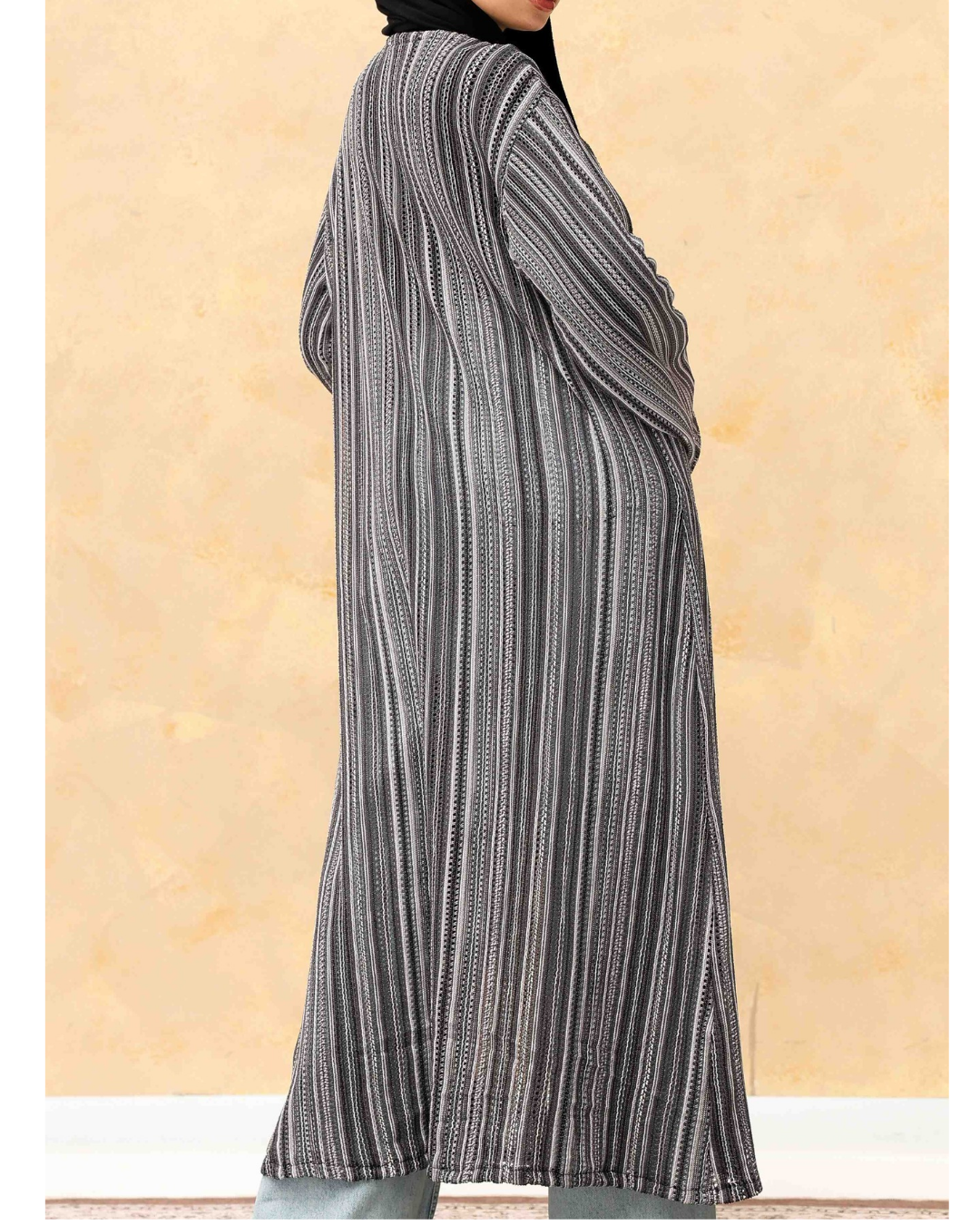 Tie-Front Striped Cardigan in Gray