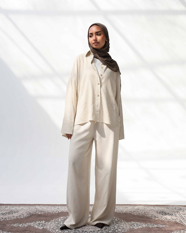 Oversized pure Linen Shirt in Beige