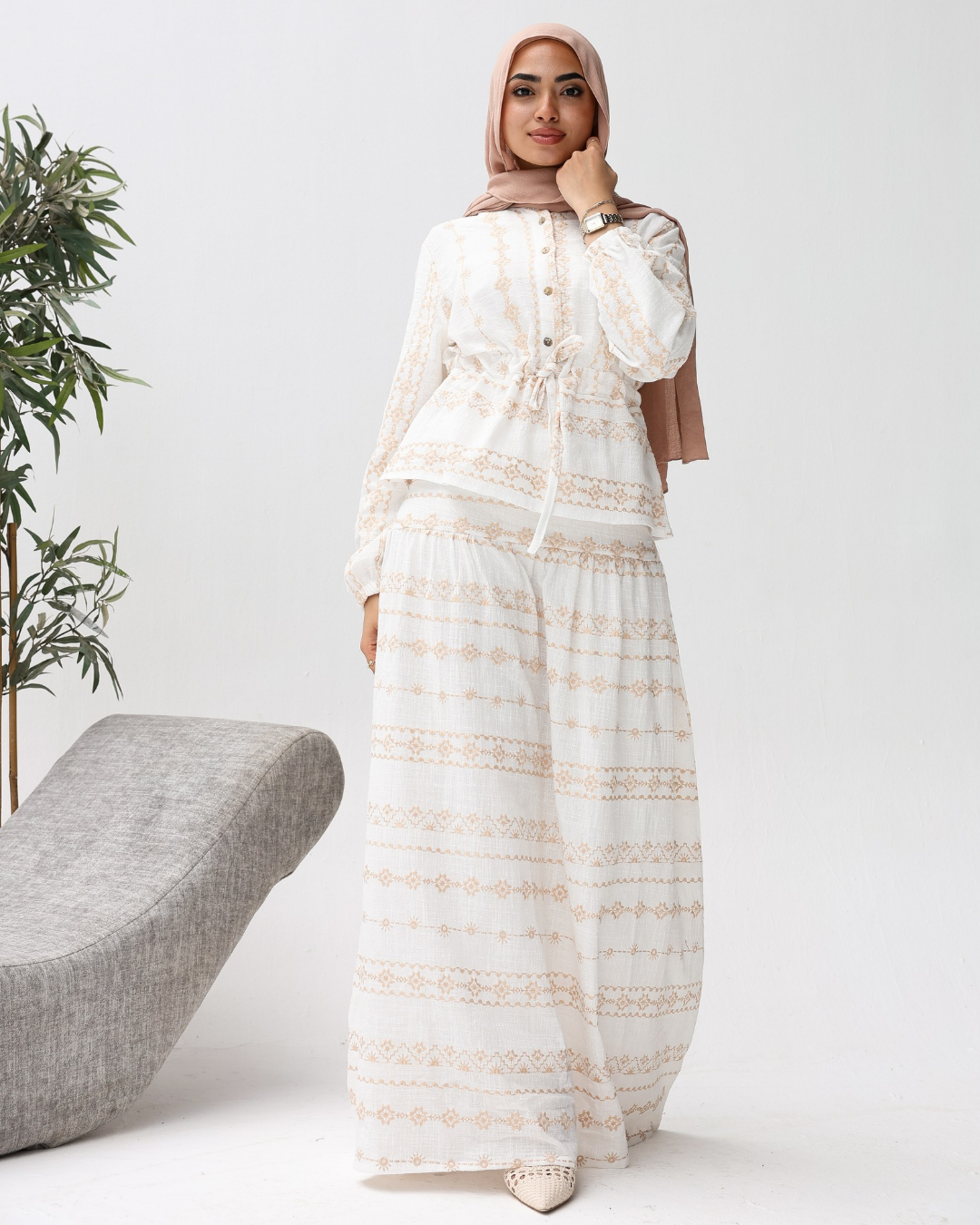 Embroidered Skirt Set in Mint green