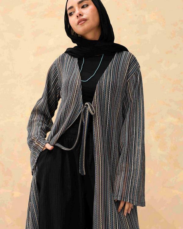 Tie-Front Striped Cardigan in Burgundy